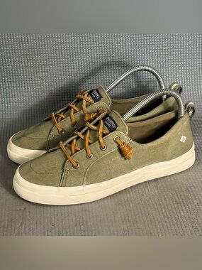 Sperry Women's Crest Vibe Sneakers Olive Linen Size 7.5